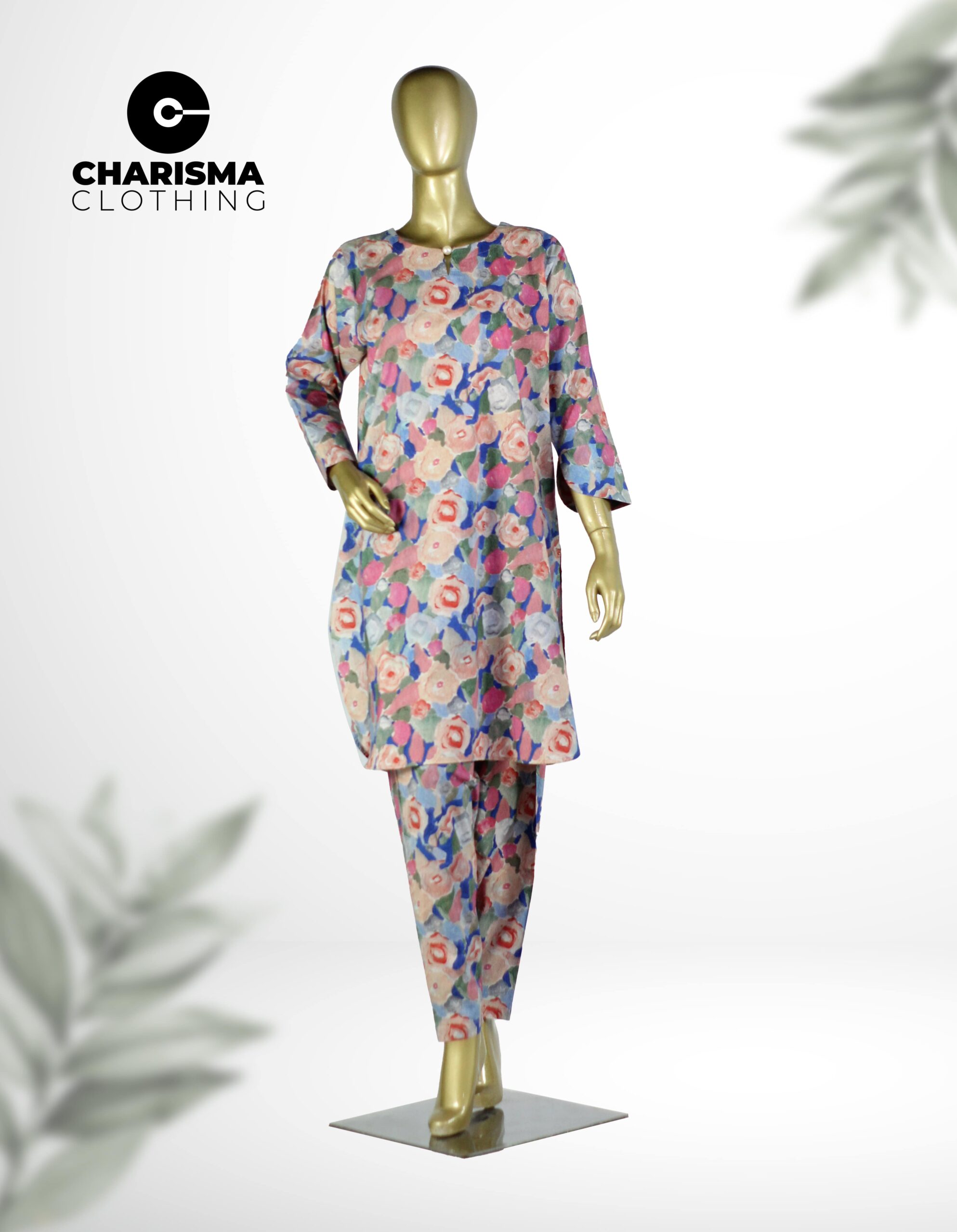 Medium length round hem kurta with narrow pants CC-WC24 016