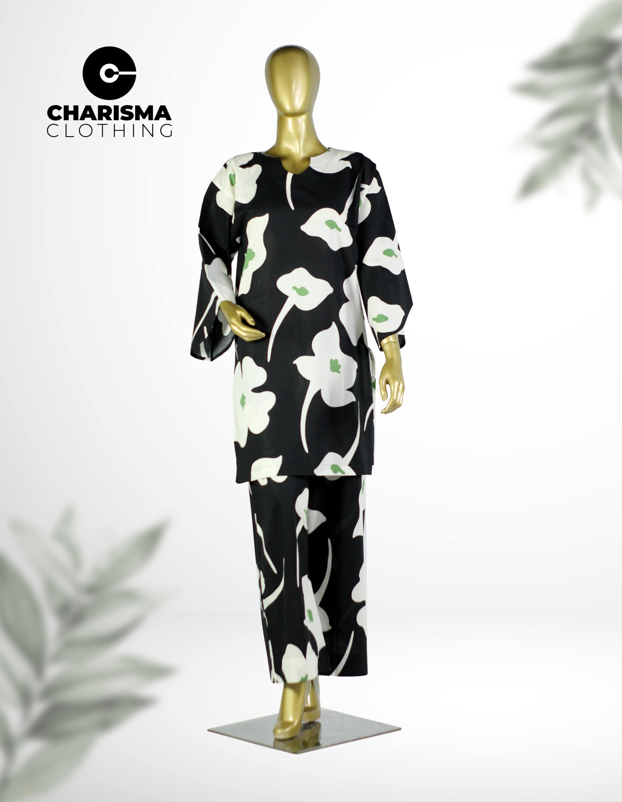 Printed medium length cord with loose fit pants CC-WC24 013