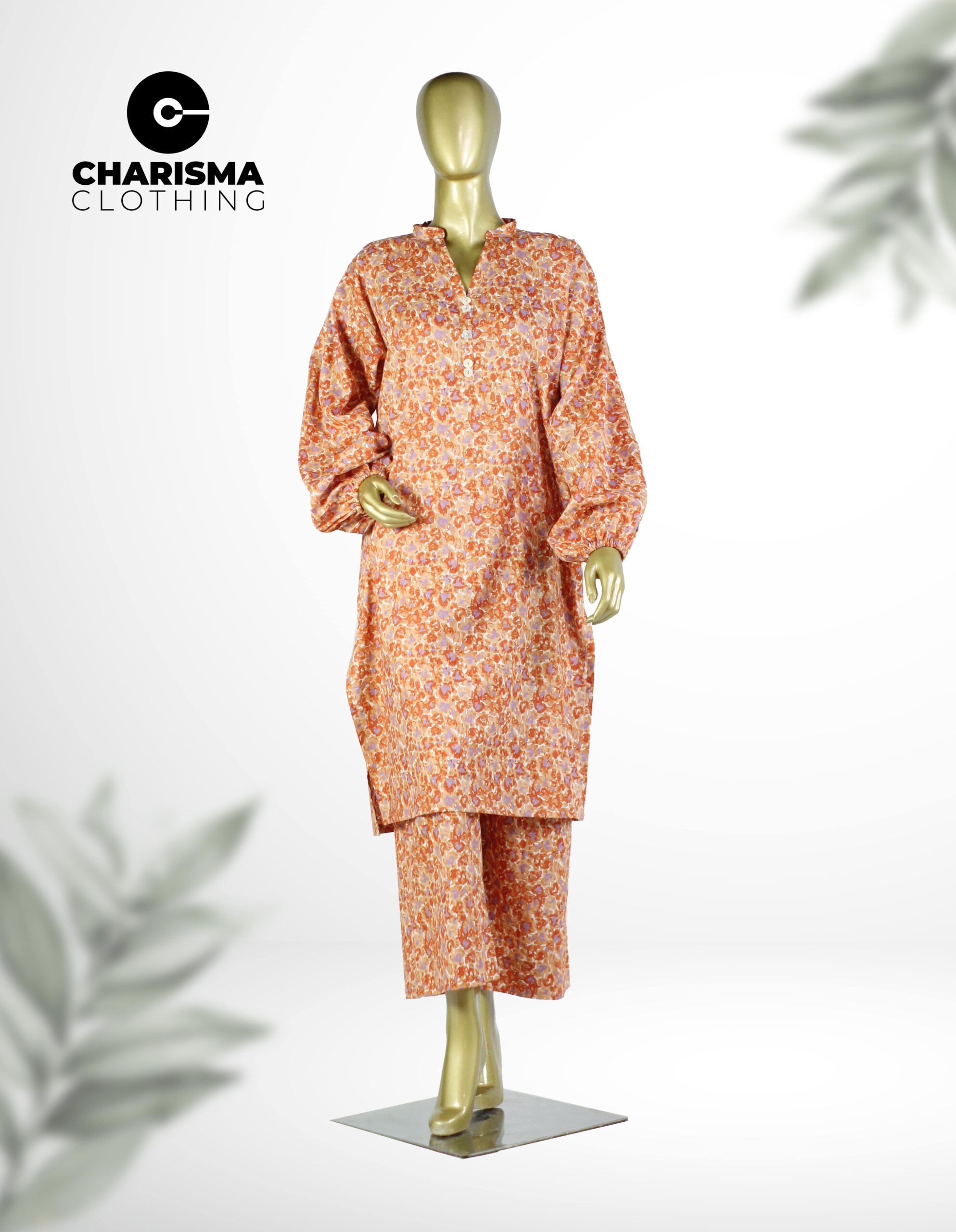 Printed kurta with gathered sleeves and loose fit pants CC-WC24 011