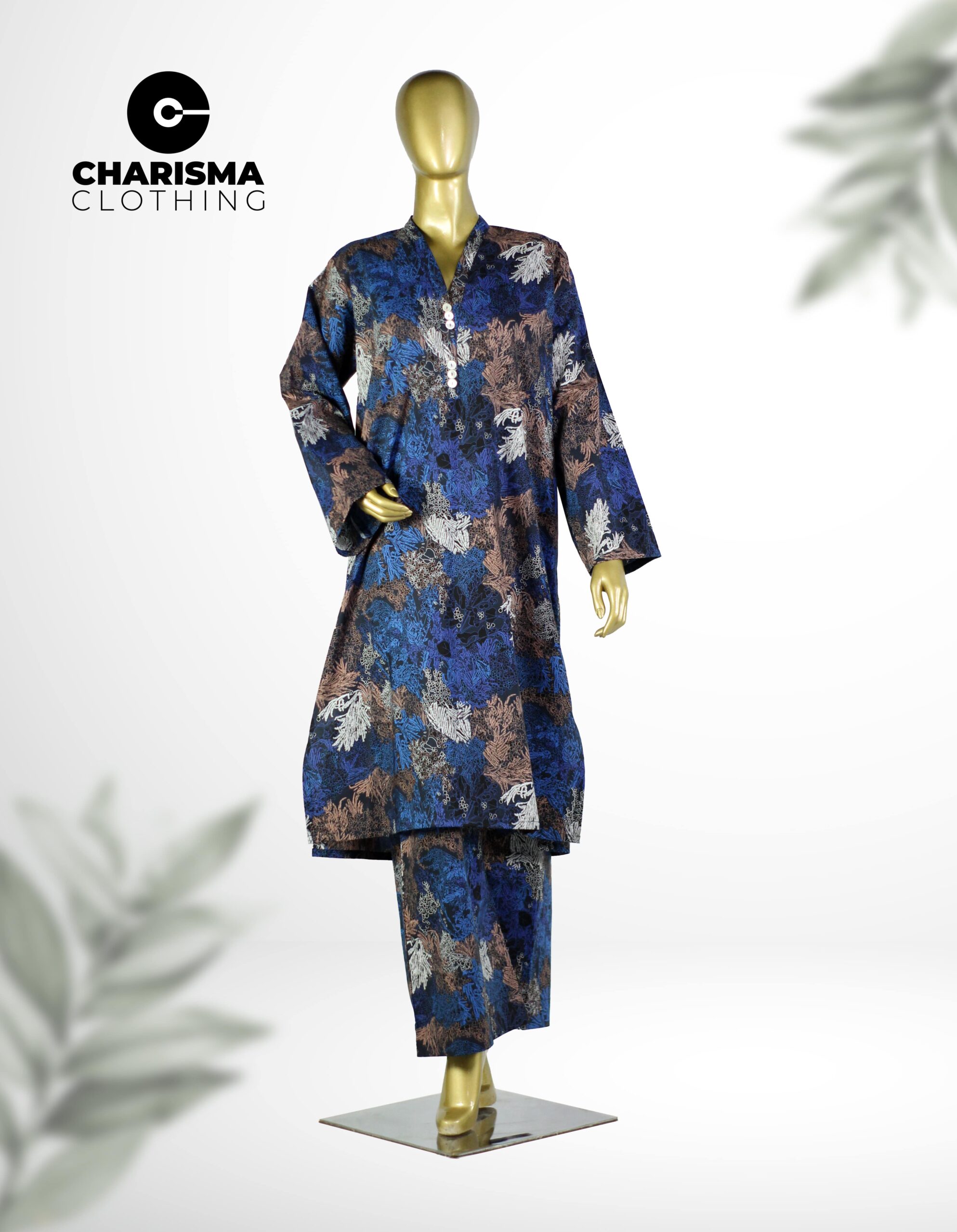 Printed straight kurta with loose fit pants CC-WC24 010